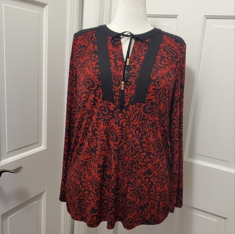 Susan Graver Red & Black Knit Tunic Size Large, Classic, Business